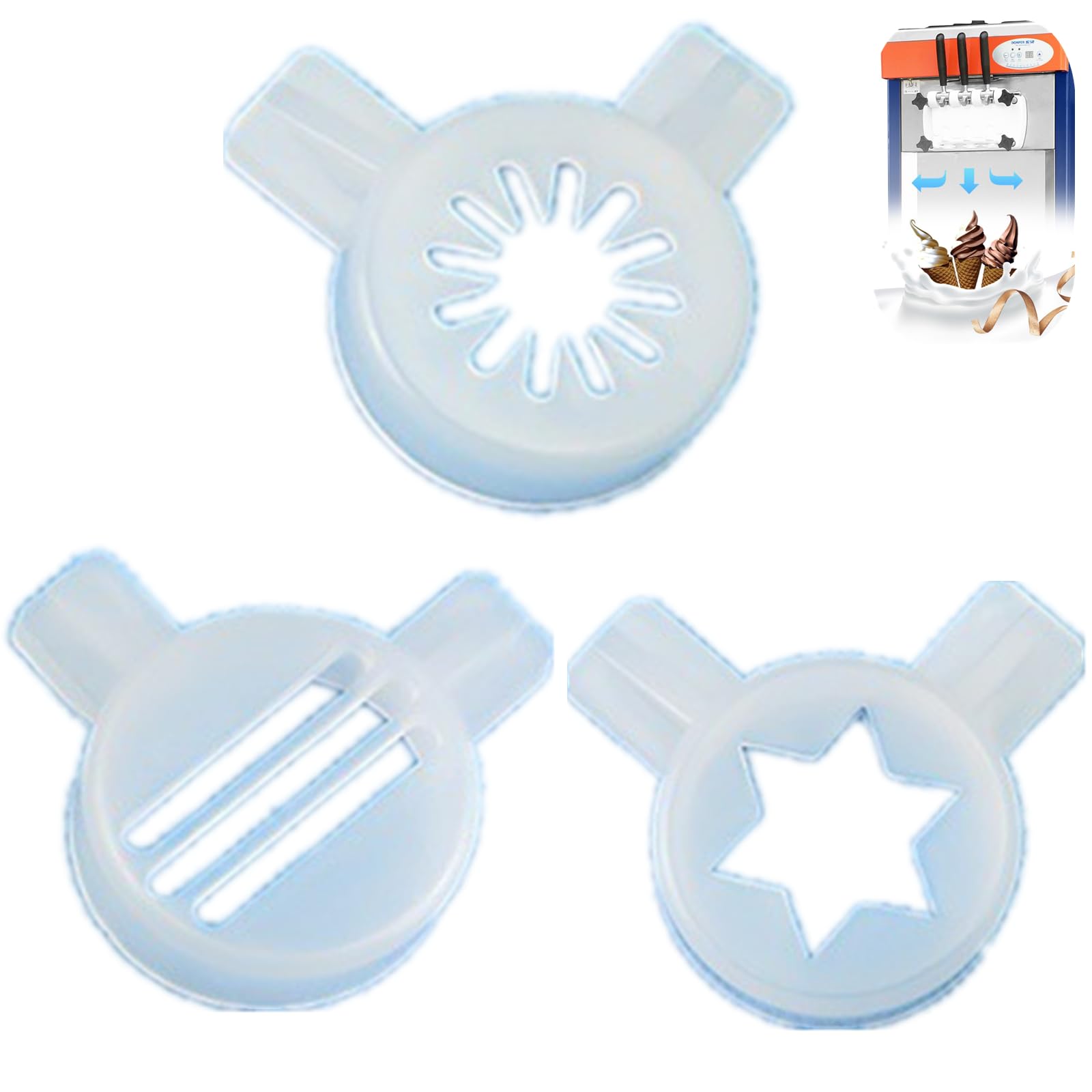 3 Pcs Soft Serve Ice Cream Maker Plastic Spout Cap Accessory Ice Cream Machine Parts, 3-in-1 Fancy Hexagram Star Styling Cap Snowflakes Styling Cap, Sandwiches Styling Cap, 29mm Inner Diameter-image-10