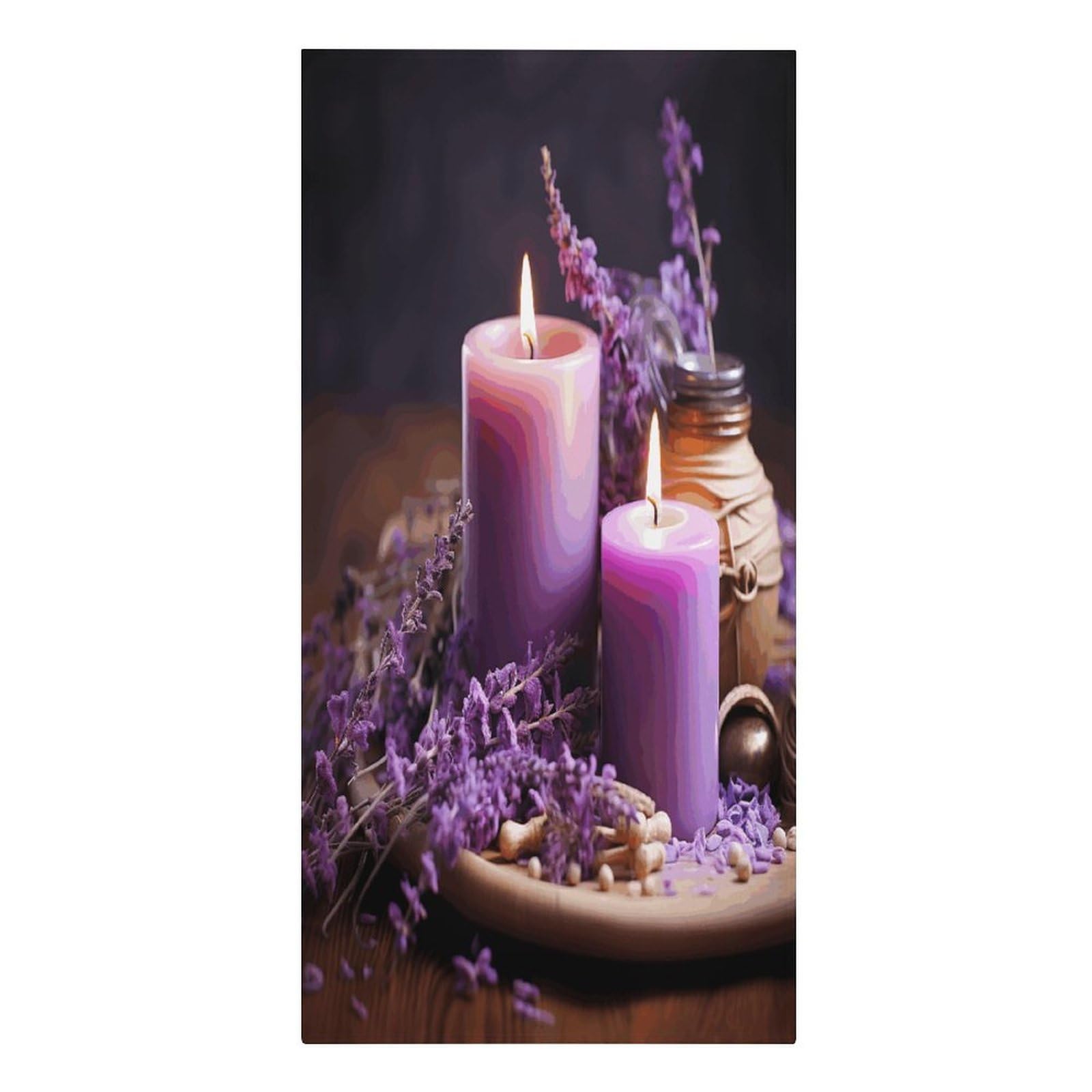 Khauerbc Style Purple Lavender With Candles Quick Dry Towels,Quick Dry Super Absorbent ，Large Oversized Beach Towel，61.4 * 30.3 Inches. Fiber Beach Towels Is Sand Proof Tropical Beach Essentials.