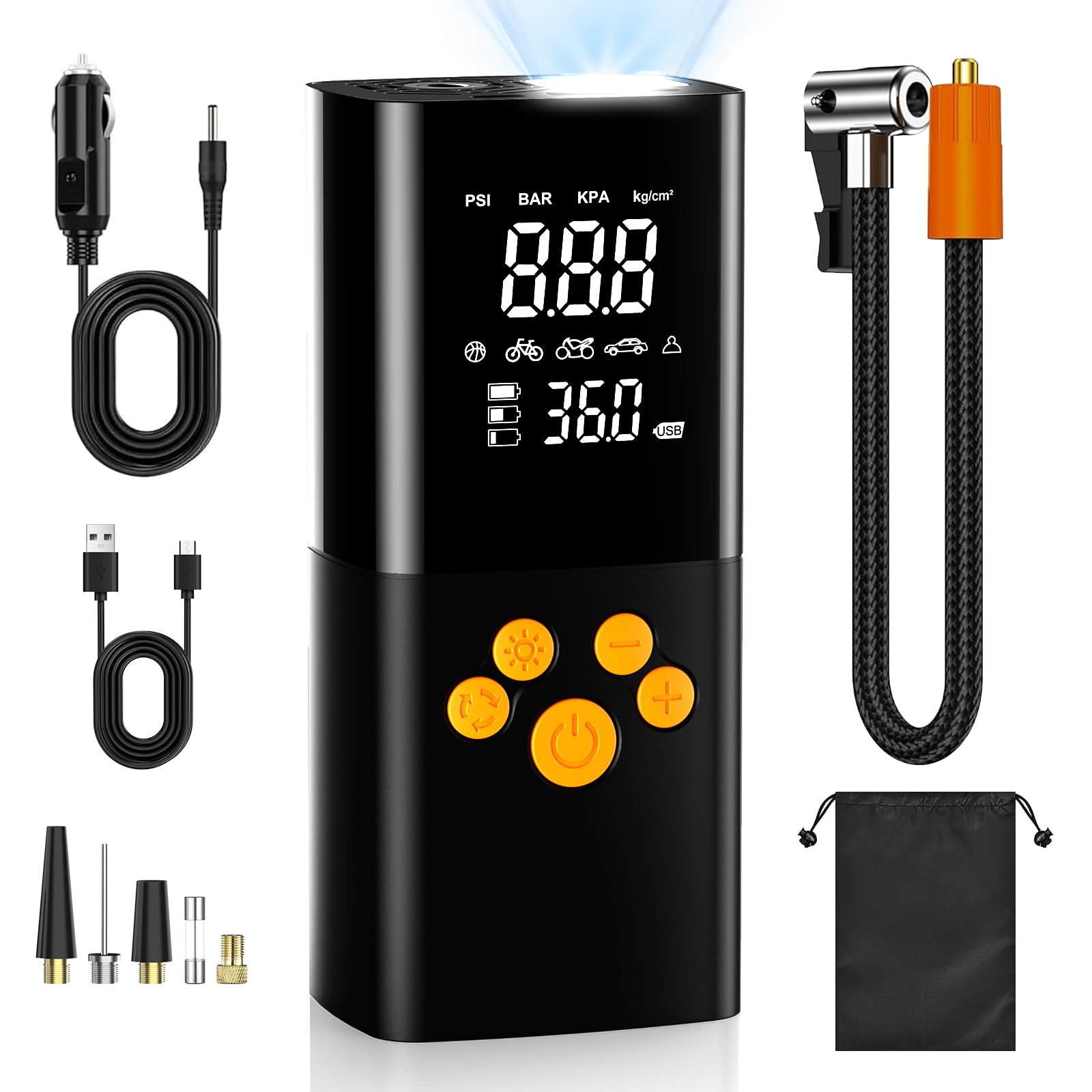 10000Mah Compresor Aire Portatil,160PSI & 2X inflador Ruedas Coche con Doble LCD Digital, inflador electrico luz LED, Manómetro, Apagado Automático para Coche, Moto, Bicicleta, Anillo de Natación
