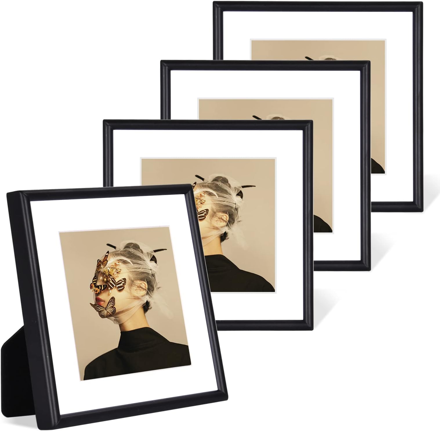 4x4 Picture Frame Set of 4, Matted Black Simple Modern Brushed Thin Aluminum Metal Square Photo Frame Fits 3x3 with Mat or 4 x 4 without Mat Display For Tabletop or Wall Collage