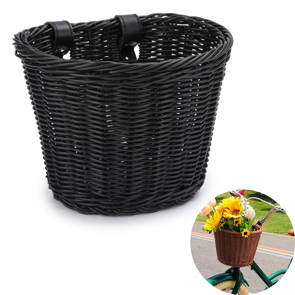 Kid's Bike Basket Front Wicker Bike Basket for Kids Handlebar Woven Basket Bike Decoration Accessories for Girls and Boys
