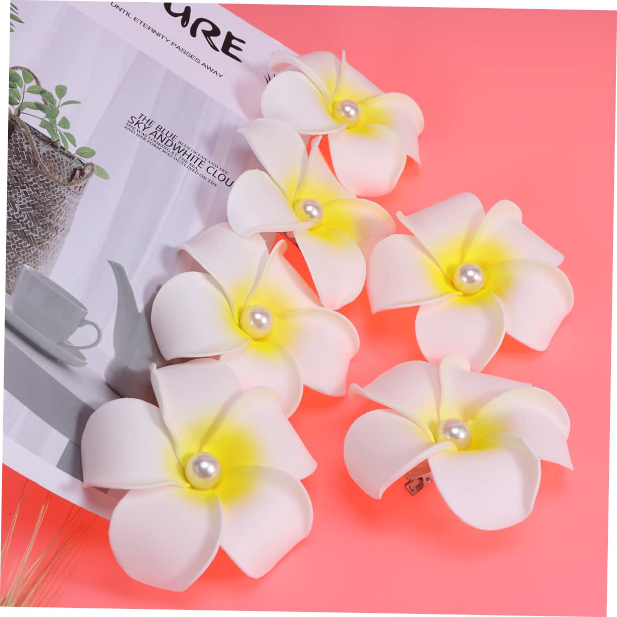 FRCOLOR 24piezas Horquillas De Flores De Frangipani Perlas Accesorio De Pelo Para Novias y Mujeres Para Bodas y Vacaciones