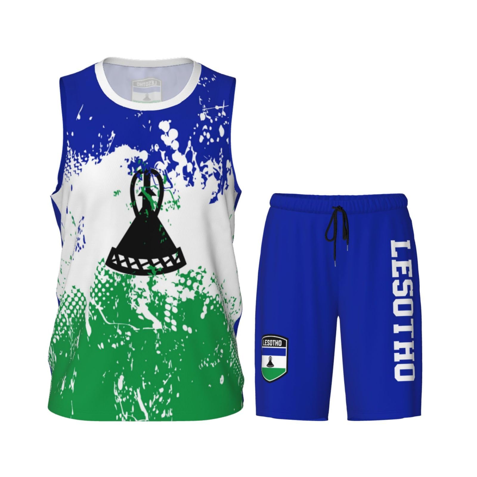 Lesotho Flag Grain Basketball Jersey Uniform Suit for Men Adults Training Athletic Set