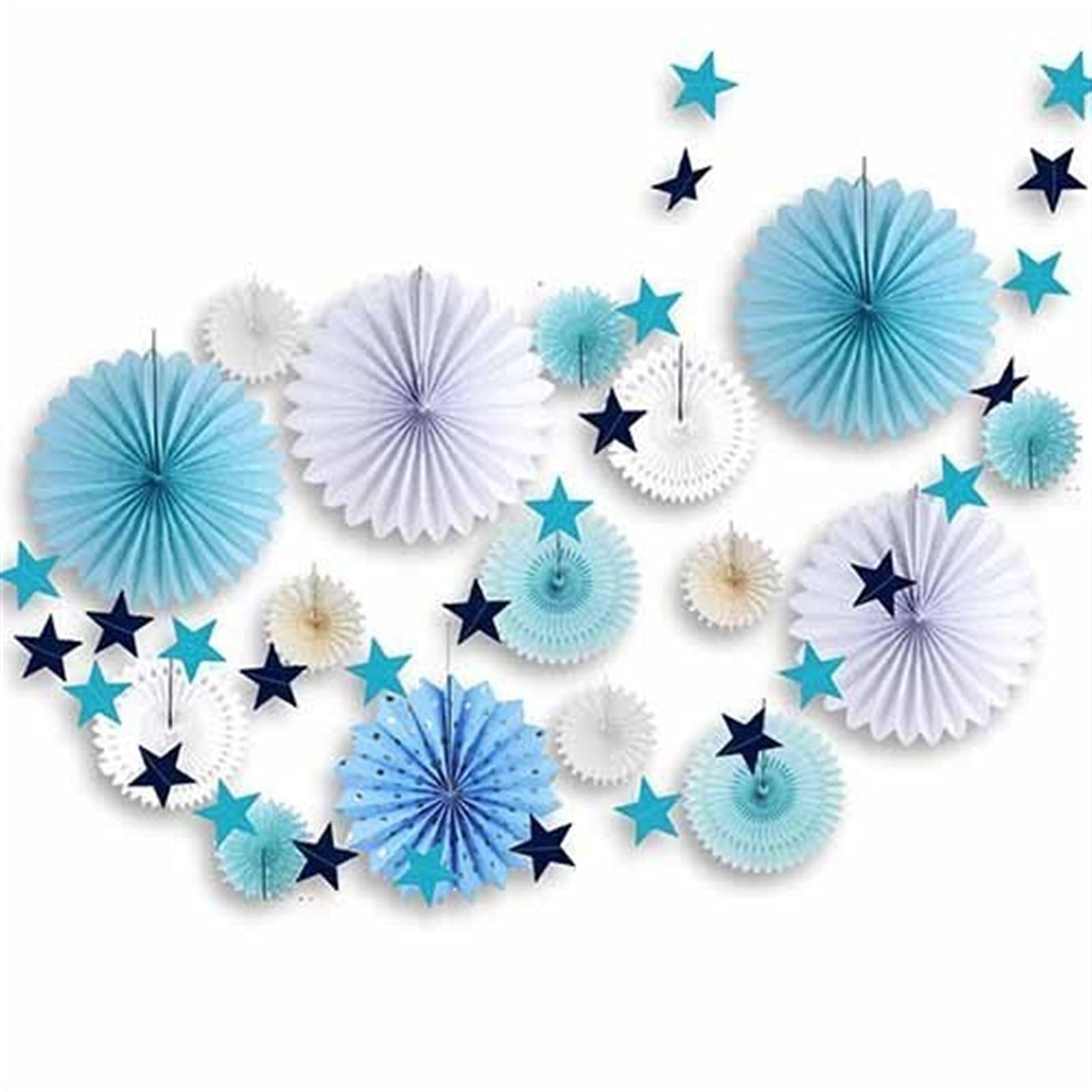 festival de farolillos 17 piezas decoraciones de fiesta verde niños purpurina círculo guirnalda de papel roseta fans ducha bebé primer cumpleaños fiesta boda taladro (color: estilo 2 (azul))