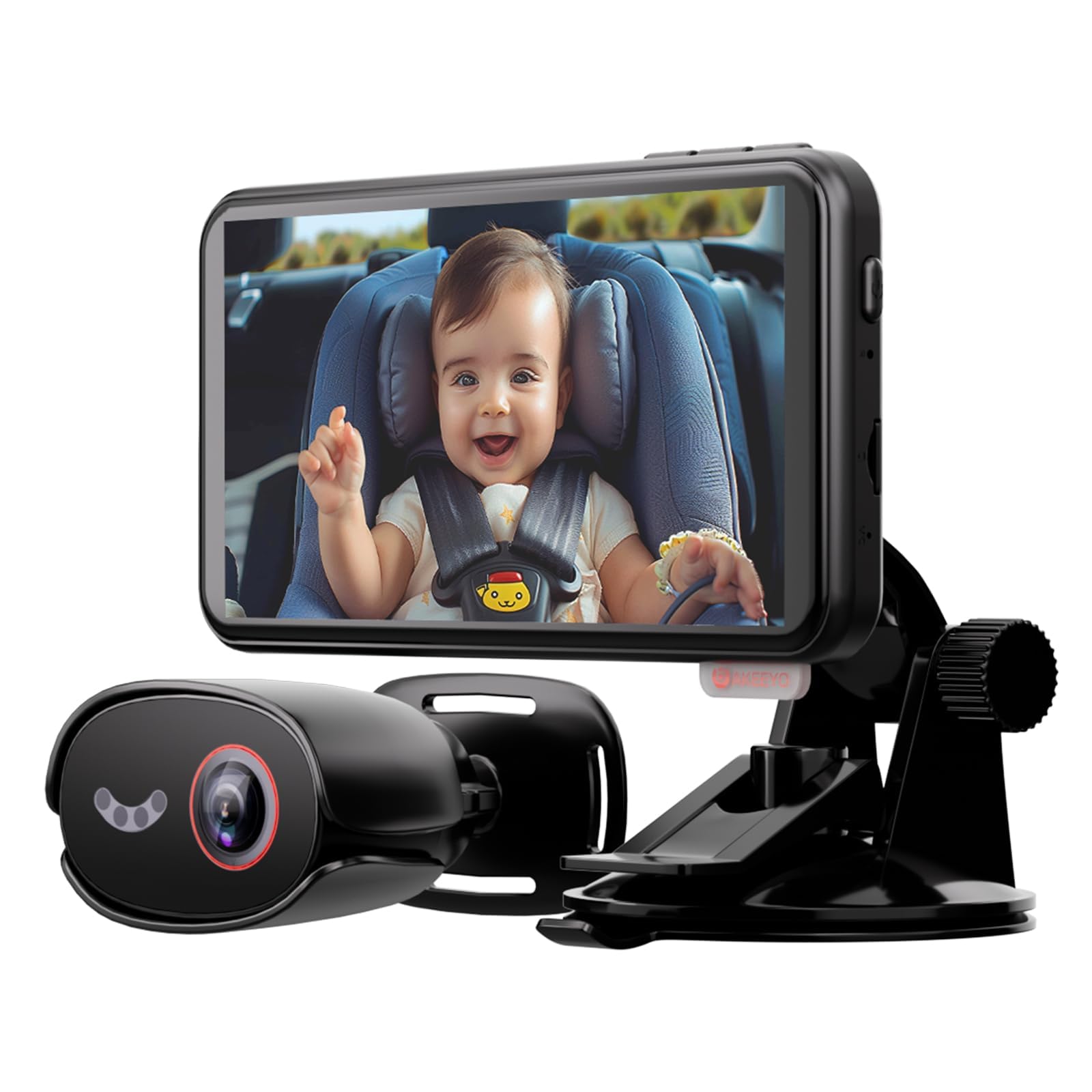 Cámara de Automóviles para Bebés,Espejo de Automóvil con Pantalla Táctil IPS de 5,5" con 1080p Orientado Trasero,Alertas para Eliminar Bebé/Mascota,Zoom 4x,Control de Aoz,WiFi, Aplicación,Akeeyo BMC-X
