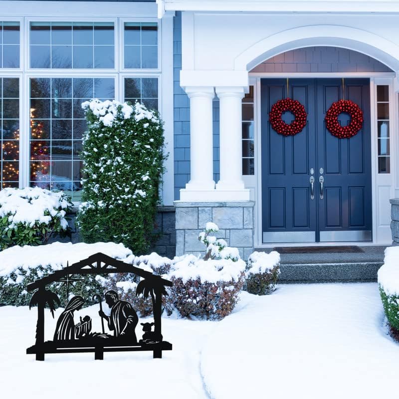 Miniatura 4 de RealSteel - Belén - Decoraciones de Navidad para exteriores - Escena de metal O Santa Noche Pesebre - Decoración de césped de María José y Bebé