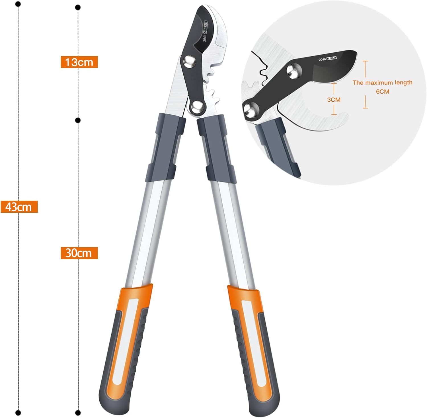 AIRAJ Cesoie Troncarami Potatura 43 cm,Cesoie Per Alberi da Giardinaggio, Tagliano Rami di 3 cm, Rivestimento in Teflon, Lame Affilate SK5,Tagliano Rami Secchi e Bagnati