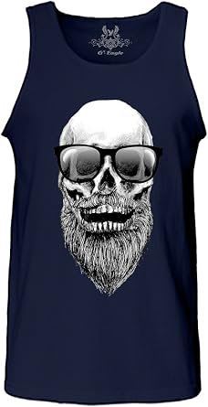 Gs-eagle Mens M003TS Printed Skull with Beard and Sunglasses Hipster Tank Top 2Xlarge Navy Blue