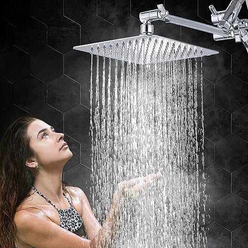 G-Promise All Metal 8 Inch Dual Square Shower Head with Handheld Spray Combo, Rain Shower Head, Adjustable Extension Arm, Smooth 3-Way Diverter, 71 Inch Extra Long Hose - A Bathroom Upgrade (Chrome) - Thumbnail 3