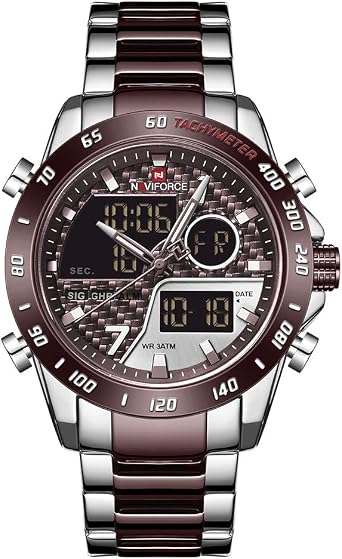 NAVIFORCE Men's Multifunction Waterproof Sport Analog Digital Quartz Watch with Chronograph Dual Time Alarm SIG Snooze Function