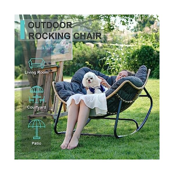 Switte outdoor rocking chair patio egg rocking chair indoor papasan chair rattan wicker lounge chair modern royal chair for bedroom living room porch garden lawn dark grey  urban country home decor