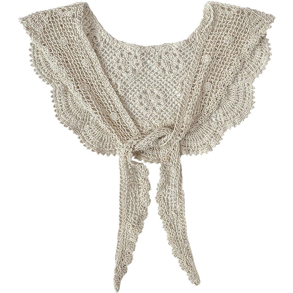 Fituenly Vintage Crochet Flower Hollow Fake Collar Women Shawl Decorative Detachable Fake Collar Head Wraps Scarves Costume Accessories Decor