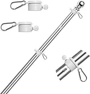 HOOSUN 6 FT Flag Pole Sectional Kit with Rotating Rings and Flag Pole Clips,Stainless Steel Adjustable Pole for Commercial or Residential,Silver Ball Top,Easy to Assemble and Storage