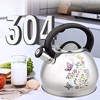Vista 3 de Tetera de 3 litros, tetera silbante, tetera de acero inoxidable de grado alimenticio que cambia de color con mango a prueba de calor, silbato fuerte