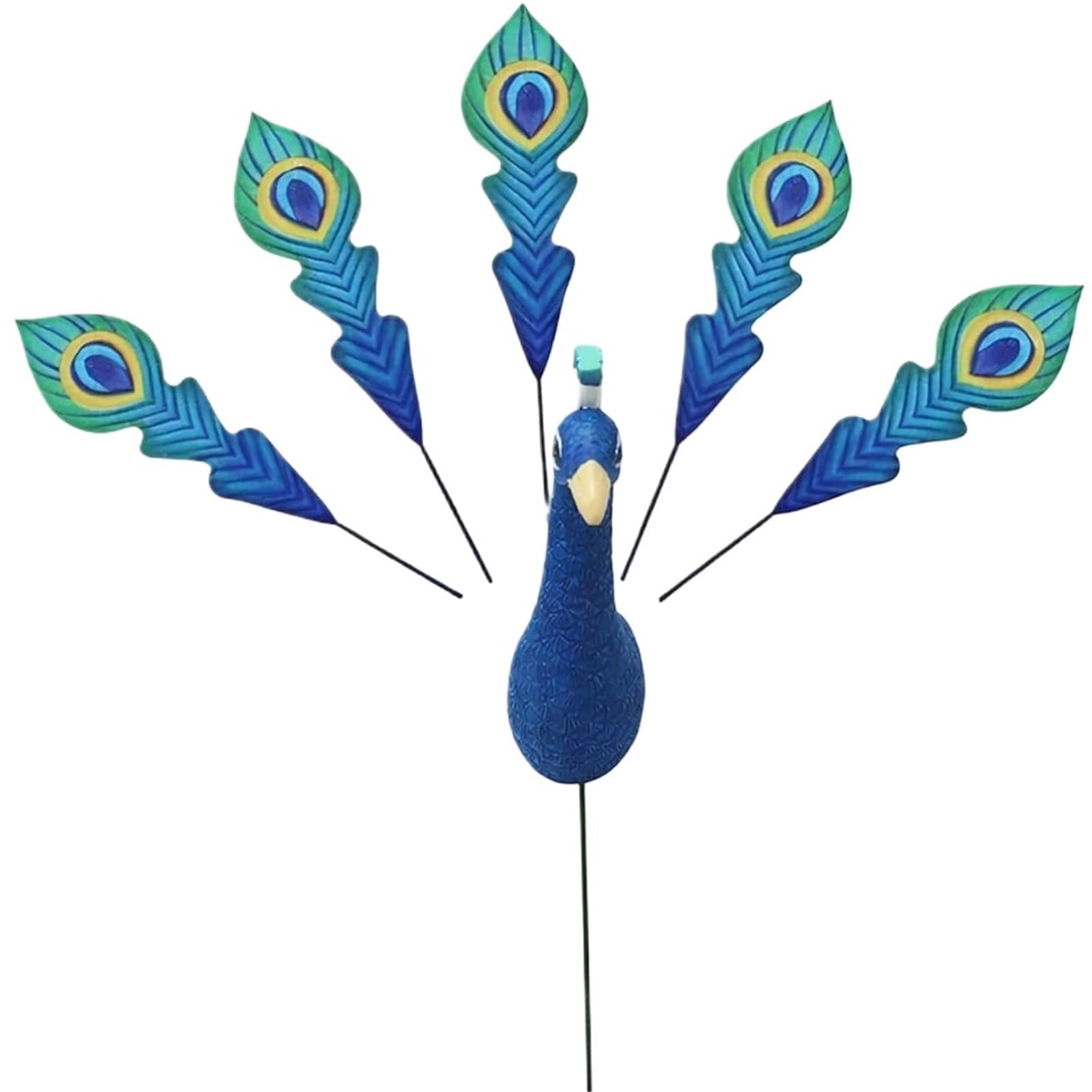 QAZWZG Blue Peacock Yard Art with Detachable Tail Feather Peacock Garden Stake Set, Blue Yard Art With Detachable Tail Feathers, Weather Resistant Bird Stakes