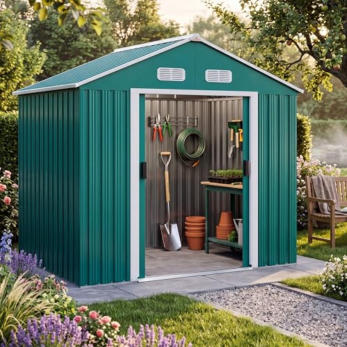 Image of GARDEBRUK® 6x4ft Metal Garden Shed with Foundation, 200x135x190cm, Green