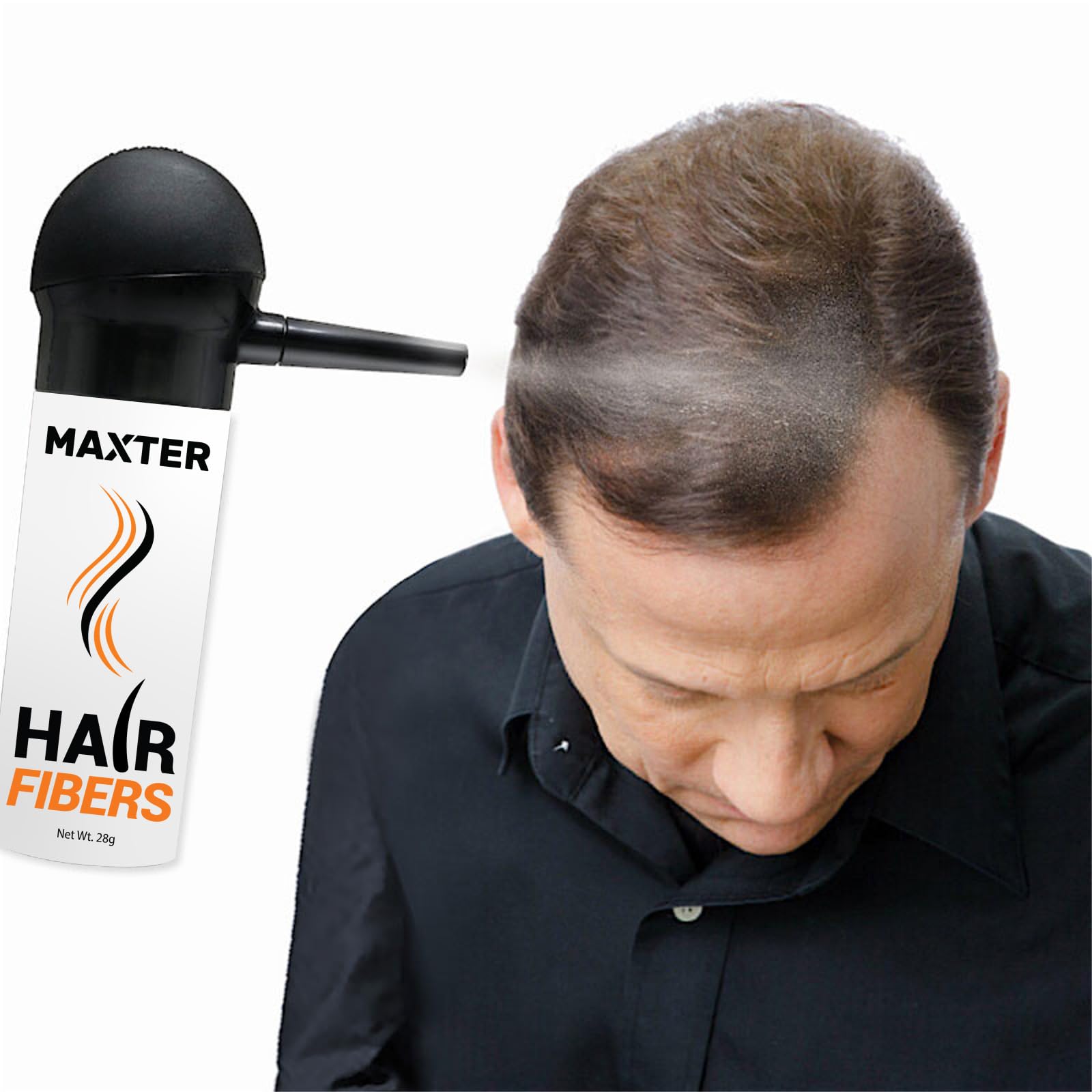 Maxter Fibre Capelli CASTANO MEDIO + Spray Applicatore + Borsa di Ricarica 100g - Polvere Volumizzante Capelli per Nascondere la Caduta dei Capelli e la Calvizie - Fibre Cotone per Capelli