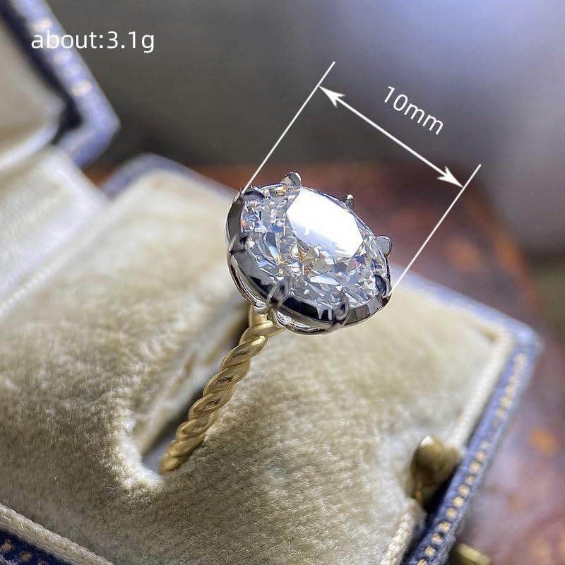 Oval Cut Bridal Ring Solitaire Rope Moissanite Engagement Ring for Women 925 Silver Plated Promise Gifts for Her Gold Knuckle Women Rings 10# - Image 5