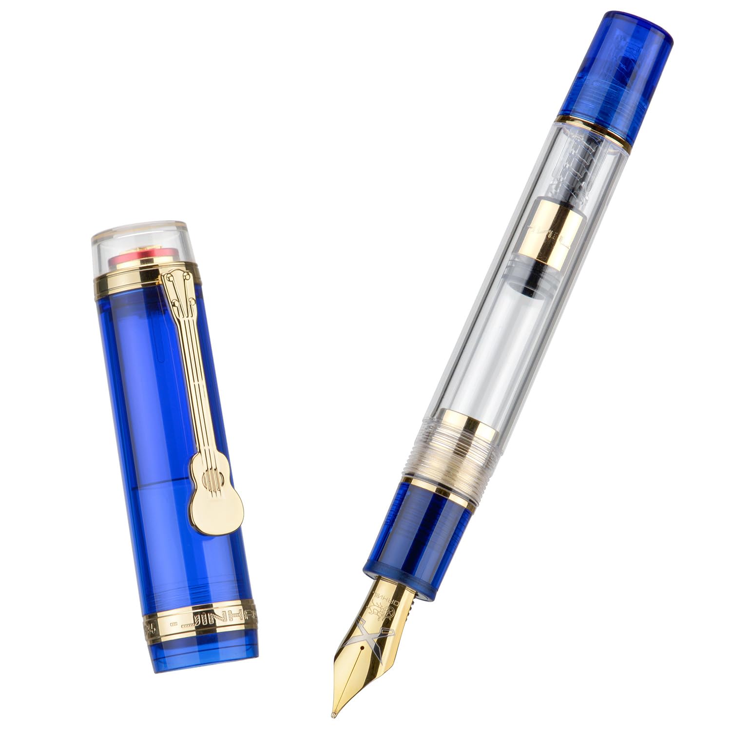 Jinhao 1935 Tiandao Penna Stilografica Pennino #8 Fine - Acrilico Blu Reale Trasparente Con Clip A Chitarra E Convertitore