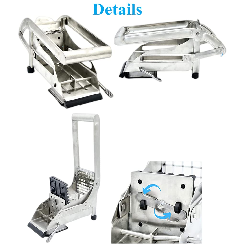 French Fry Cutter with Two Blades and Three No-Slip Suction Base, 430 Stainless Steel Potato Slicer for Potatoes Onion Cucumber Carrots