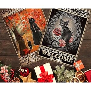 PAIION Salem Sanctuary For Wayward Cats Halloween Black Cat Halloween Decor Cat Lover Metal Signs Vintage Poster Home Bedroom Wall Art Gift 8×12 Inches