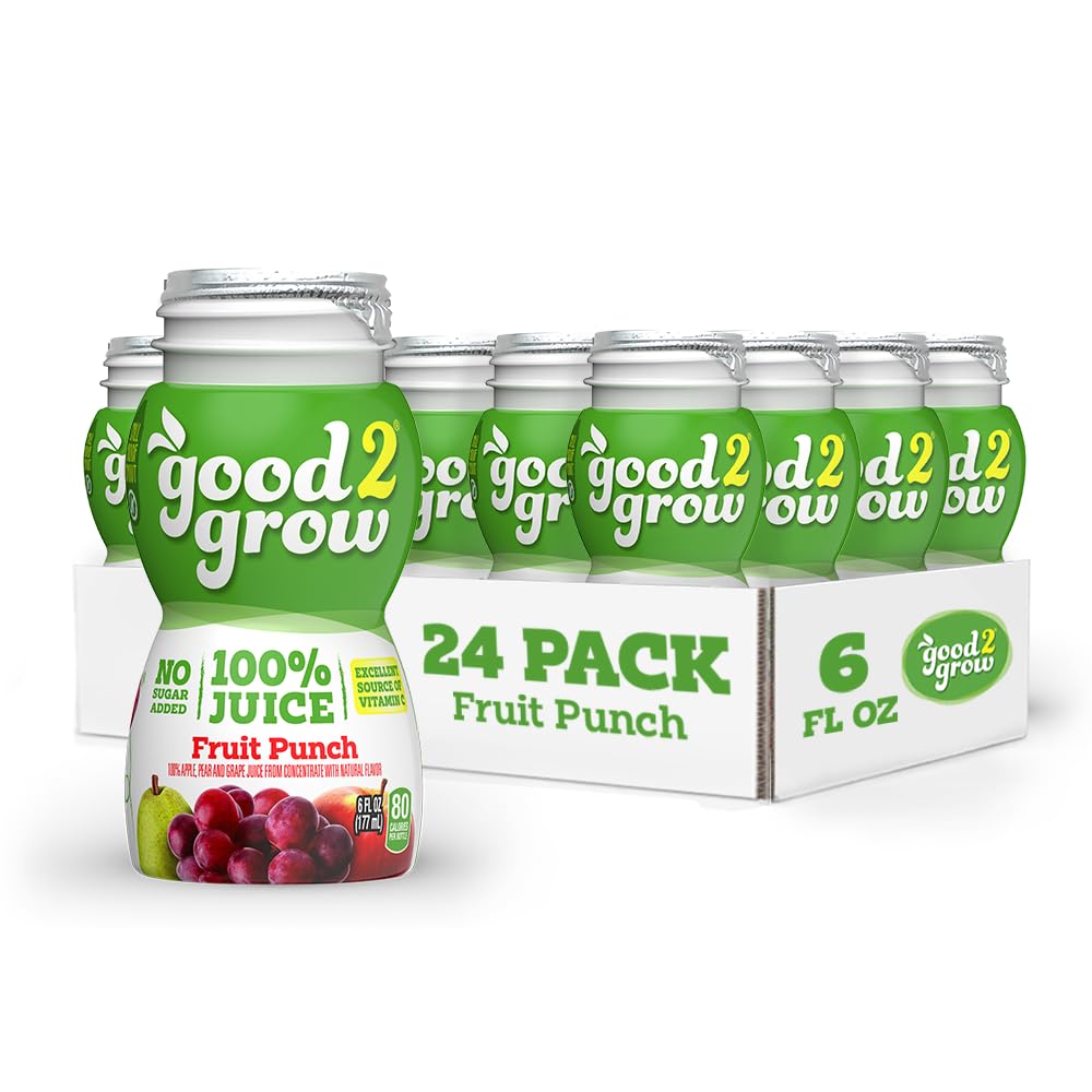 good2grow 100% Fruit Punch Flavored Juice for Kids - Juice Bottles Bulk 24 Pack, Reusable Bottle, No Sugar Added, Good Source of Vitamin C - 6 fl oz, Pack of 24 (Spill Proof Tops Not Included)