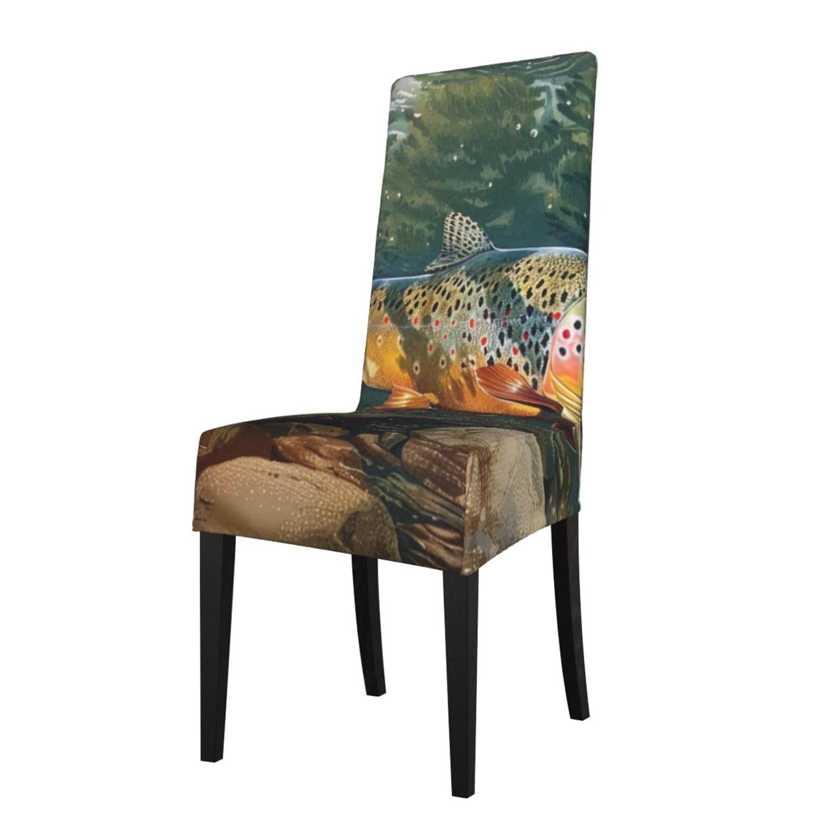 WPKJU Brook Trout Fly Fishing Print Dining Chair Covers Removable Chair Seat Covers Decorative for Kitchen & Bar Stools
