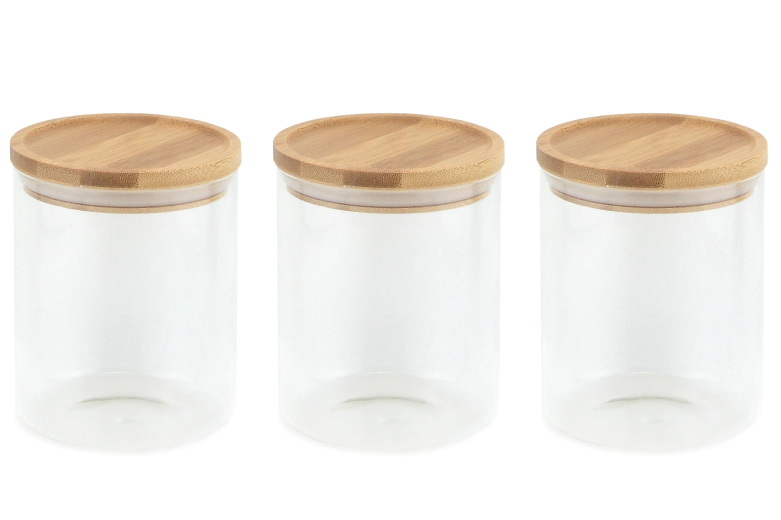 apollo THE HOUSEWARES BRAND Borosilicate Canister Set 3, Glass, Durable, Airtight Seal, Bamboo Lid, Stackable, Organize, Clear