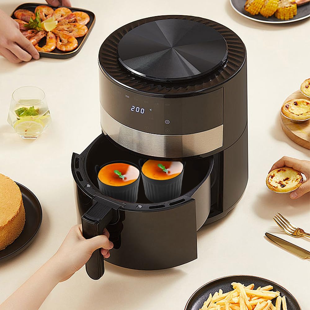 8 Pirottini In Silicone Per Friggitrice Ad Aria - Stampini Riutilizzabili Per Muffin, Uova In Camicia, Torte E Budini, Senza BPA, Antiaderenti, Nero
