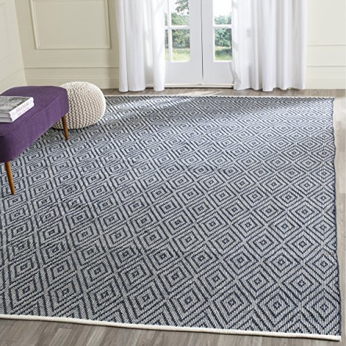 Safavieh Montauk Collection MTK811C Handmade Flatweave Navy and Ivory Cotton Area Rug