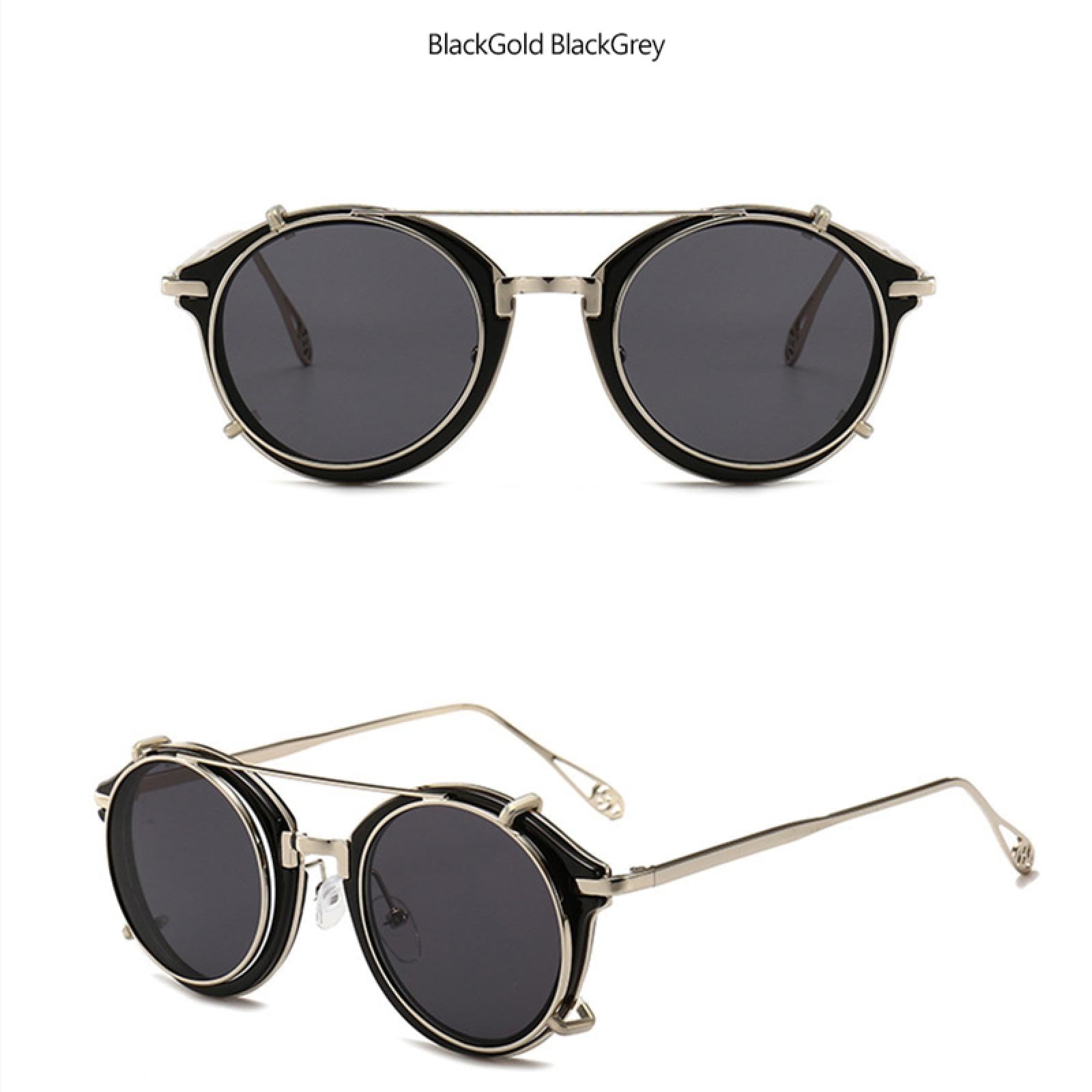 Gafas de sol con protección UV400 | Lentes redondas Steampunk de doble capa extraíbles | Para mujeres, hombres, deportes al aire libre y conducción
