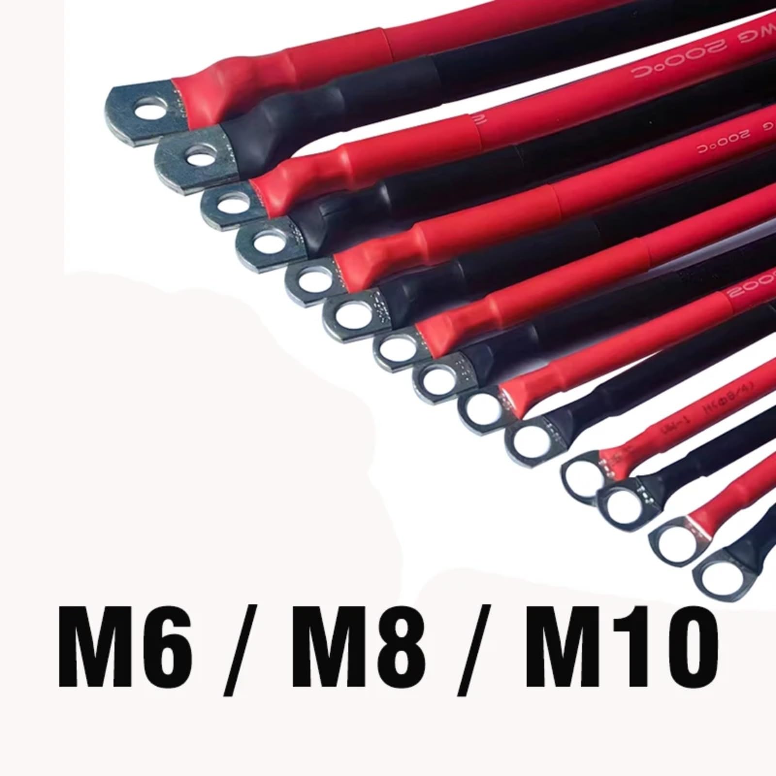 8 7 6 4 2 0AWG Red Black Super Soft Silicone Tinned Copper Wire Cable With M6 M8 M10(Black and red; 20 centimeters-0.65 foot; 0 AWG-M8)