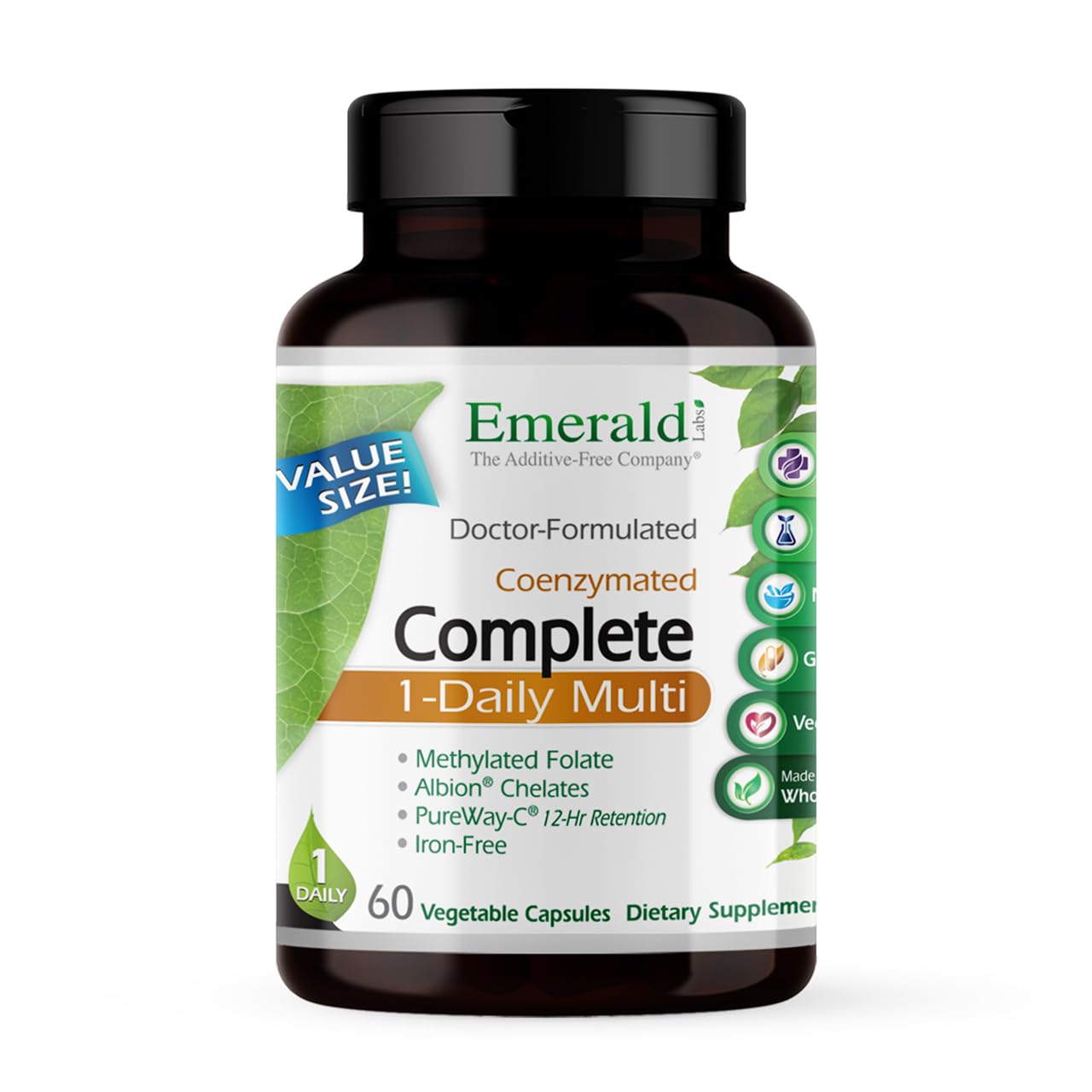 EMERALD LABS Complete 1-Daily Multi - Complete Multivitamin for Men & Women with Vitamin C, Methylated Folate, Whole-Food Blend & More for Immune Support, Bone Health & More* - 60 Vegetable Capsules
