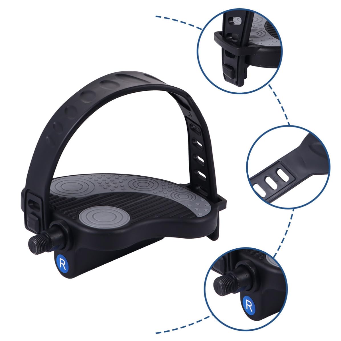 MAGICLULU Pedales para Bicicleta Estática de Plástico con Correas y Anillo de Sellado para Mayor Comodidad en Paseos Largos, Diseño con Hebilla Ajustable y Rosca 9/16 Varios Estilos