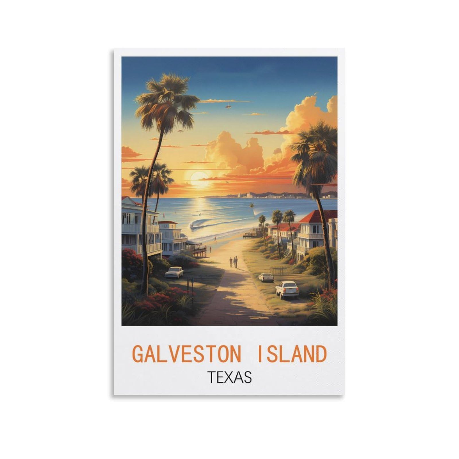 EZMLFA 5D DIY Diamond Painting Kit,Galveston Island Texas Diamond Art Kits for Beginner,Gem Art Kits Round Drill for Home Wall Decor Gifts 40x40cm