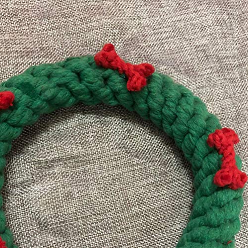 ABOOFAN Brinquedo de mastigar de Natal para cães com design de guirlanda de algodão com corda para d