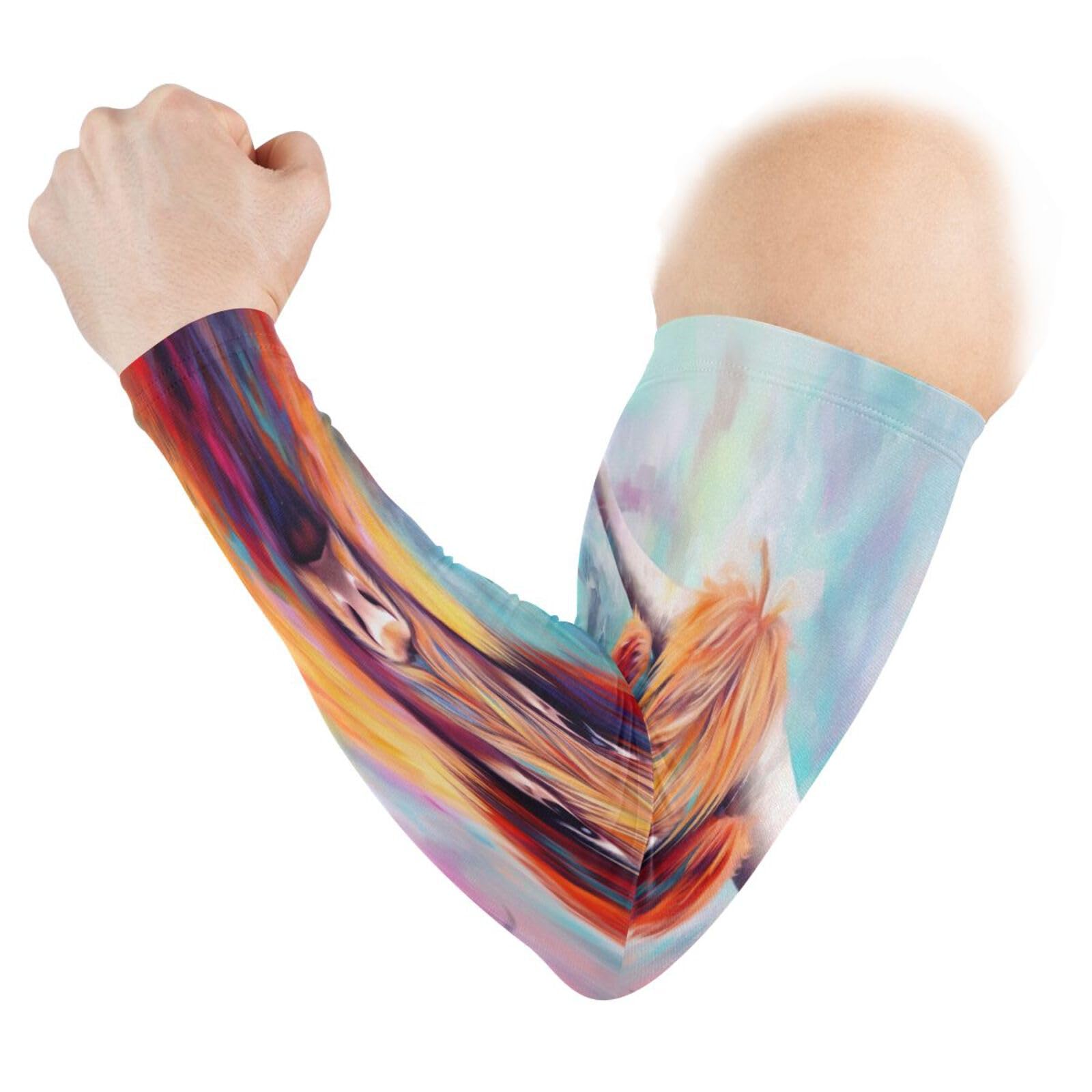 YEGAME Arm Sleeves for Men & Women, Highland Cow 1 Pair Cooling UV Sun Protection Sports Compression Sleeves, UPF 50+ Basketball Tennis Cycling Arm Warmers, Breathable Tattoo Cover Sleeve