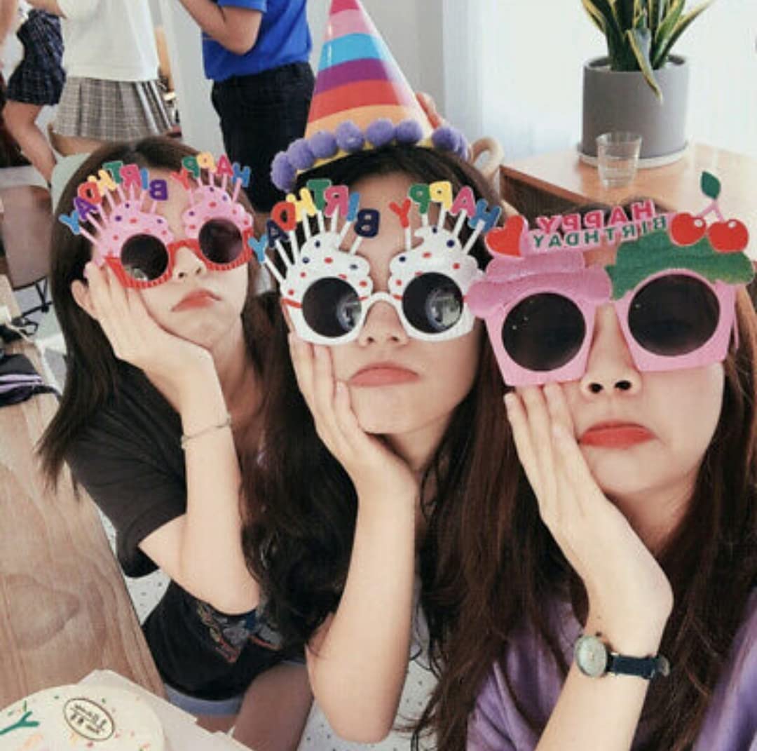 Fun Affairs Cup Cake Style Funny Happy Birthday Letter Party Pink Green Multicolor Sunglasses/Goggles, 1 Pc, White 1
