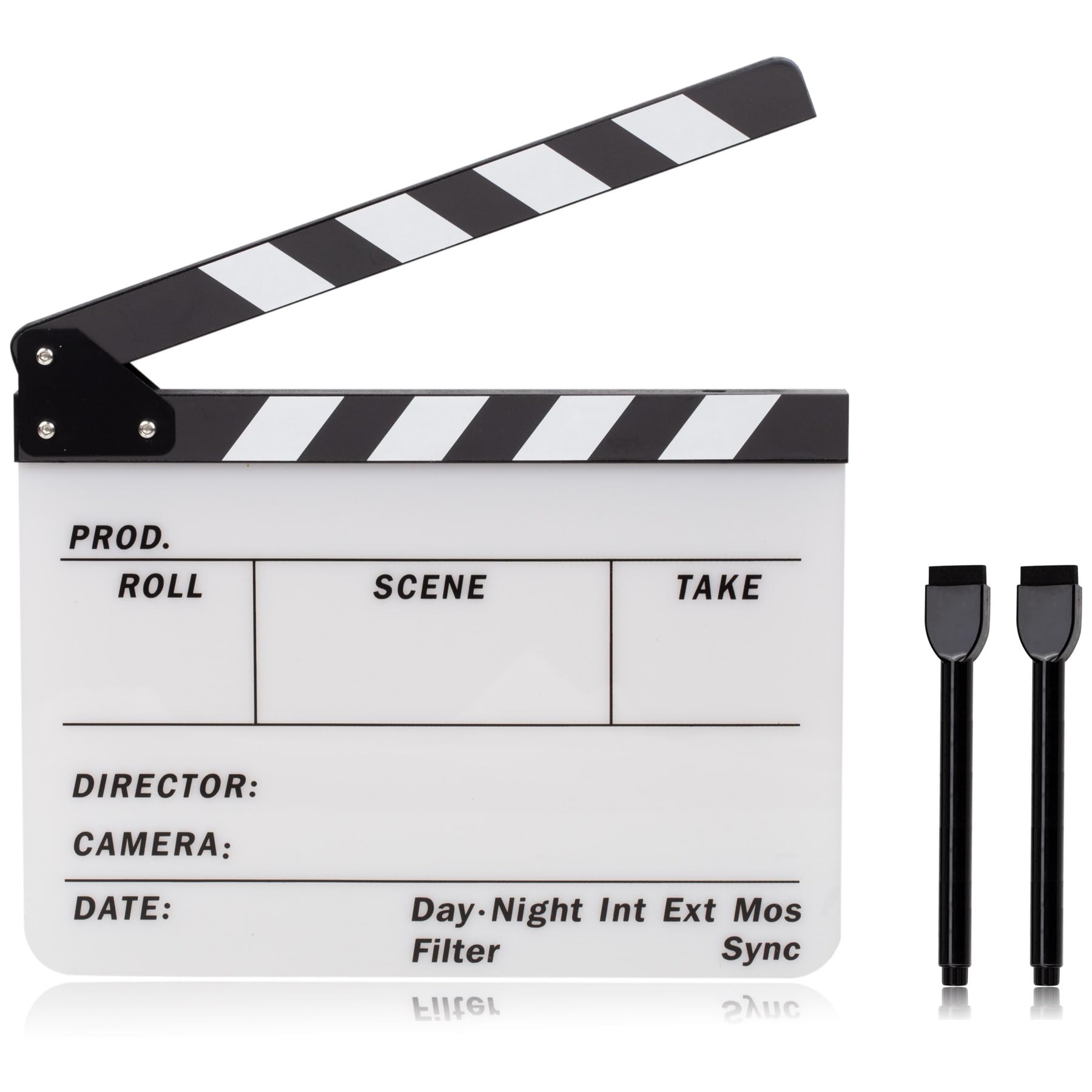 ALLZEDREAM Akrylowa tablica reżyserska filmowa klaps deska Cut Action Scene Slates z 2 markerami suchościeralnymi do tablicy, biała