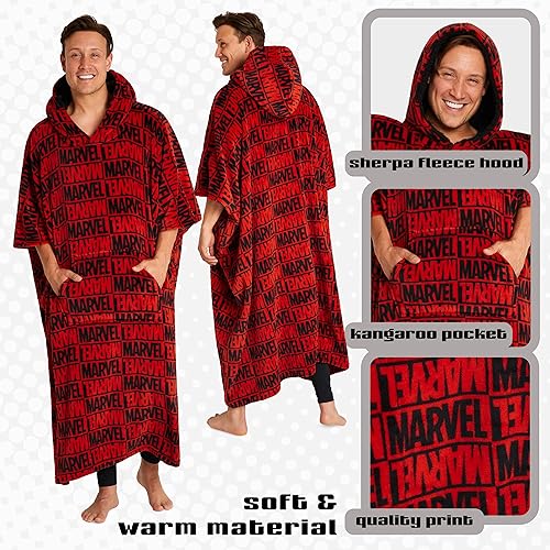 Marvel Blanket Hoodie for Men and Teenagers - Cosy Fleece Wearable Blanket One Size Sherpa Hood - Gifts for Men Red/Black4