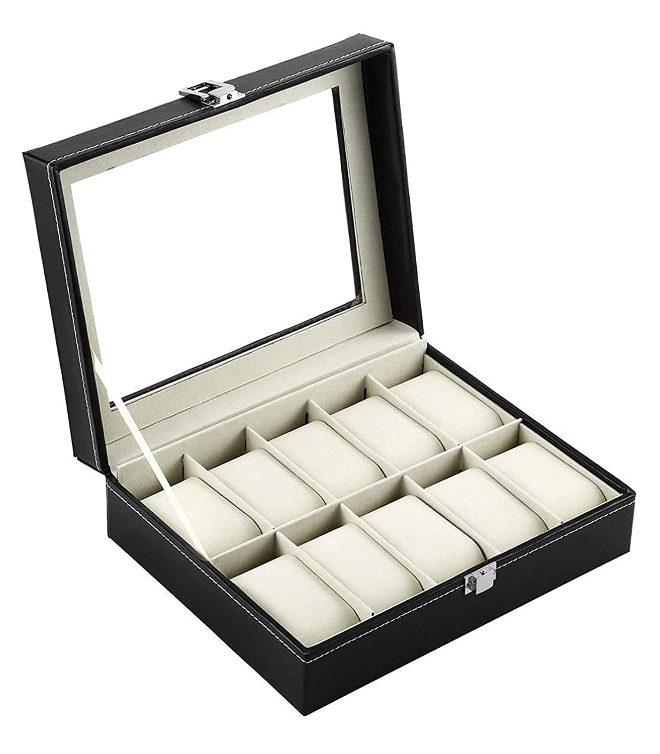 JULEX Leather 10 Slots Wrist Watch Display Box Storage Holder Organiser Watch Case Jewellery Display Watch Box (Black, 20 x 25 x 8 cm) (B09GYK2NX6) Amazon Price History, Amazon Price Tracker
