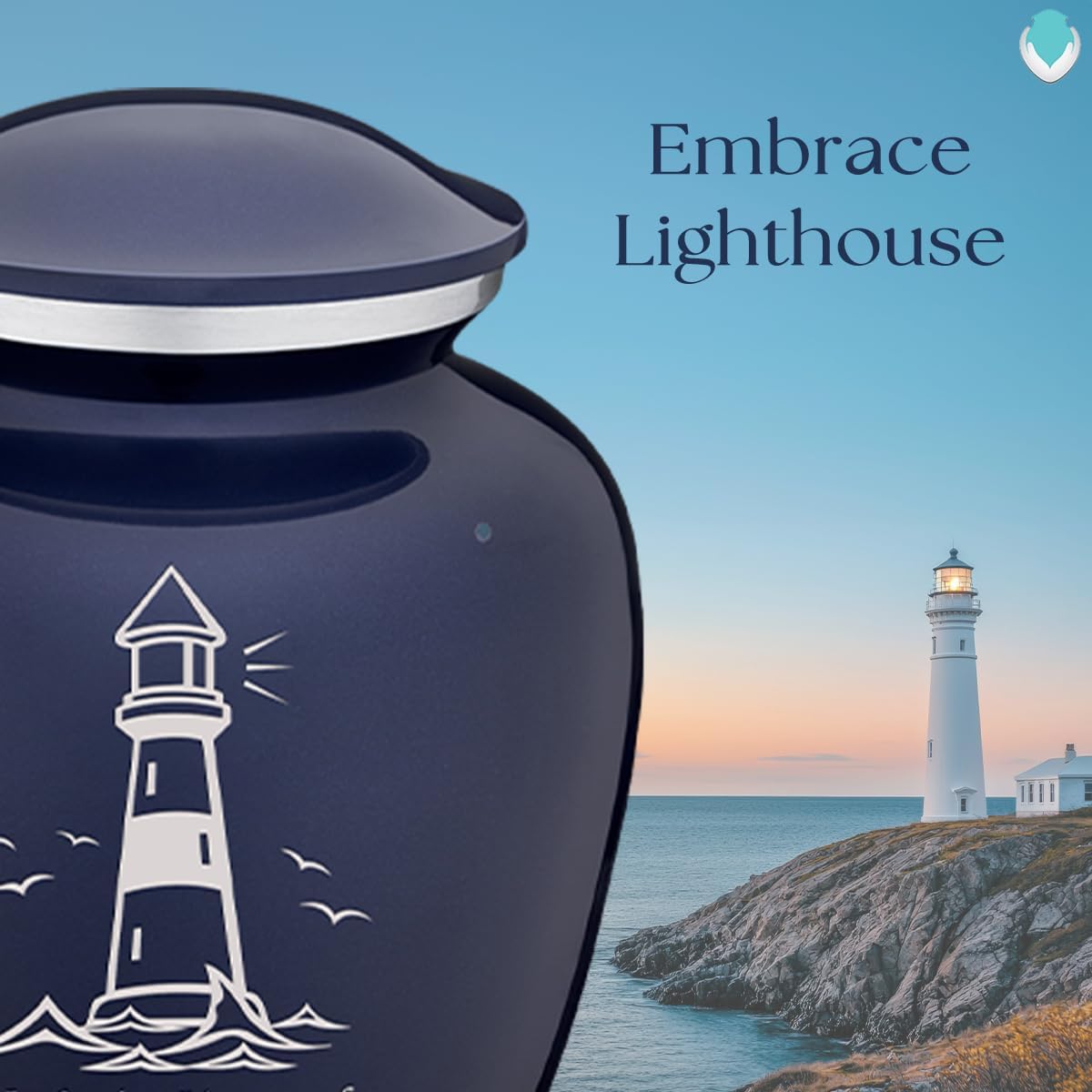 Geturns Embrace Small Personalized Lighthouse Cremation Urns for Human Ashes I Cobalt Blue Funeral Urn for Women and Men I Holds up to 44 Cubic Inches