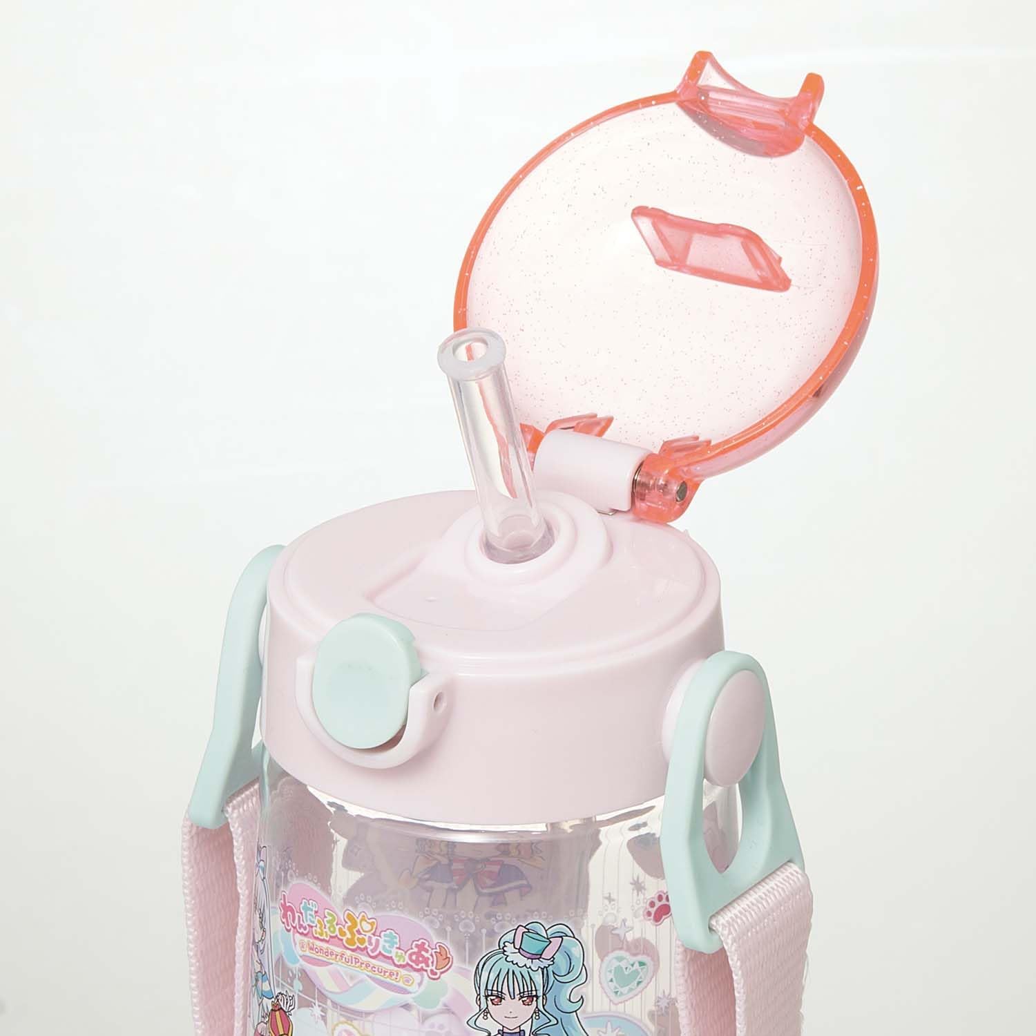 Skater PDSH5-A Water Bottle, Wandafuru Pretty Cure, 16.2 fl oz (480 ml), Clear Bottle, Includes Straw, For Children