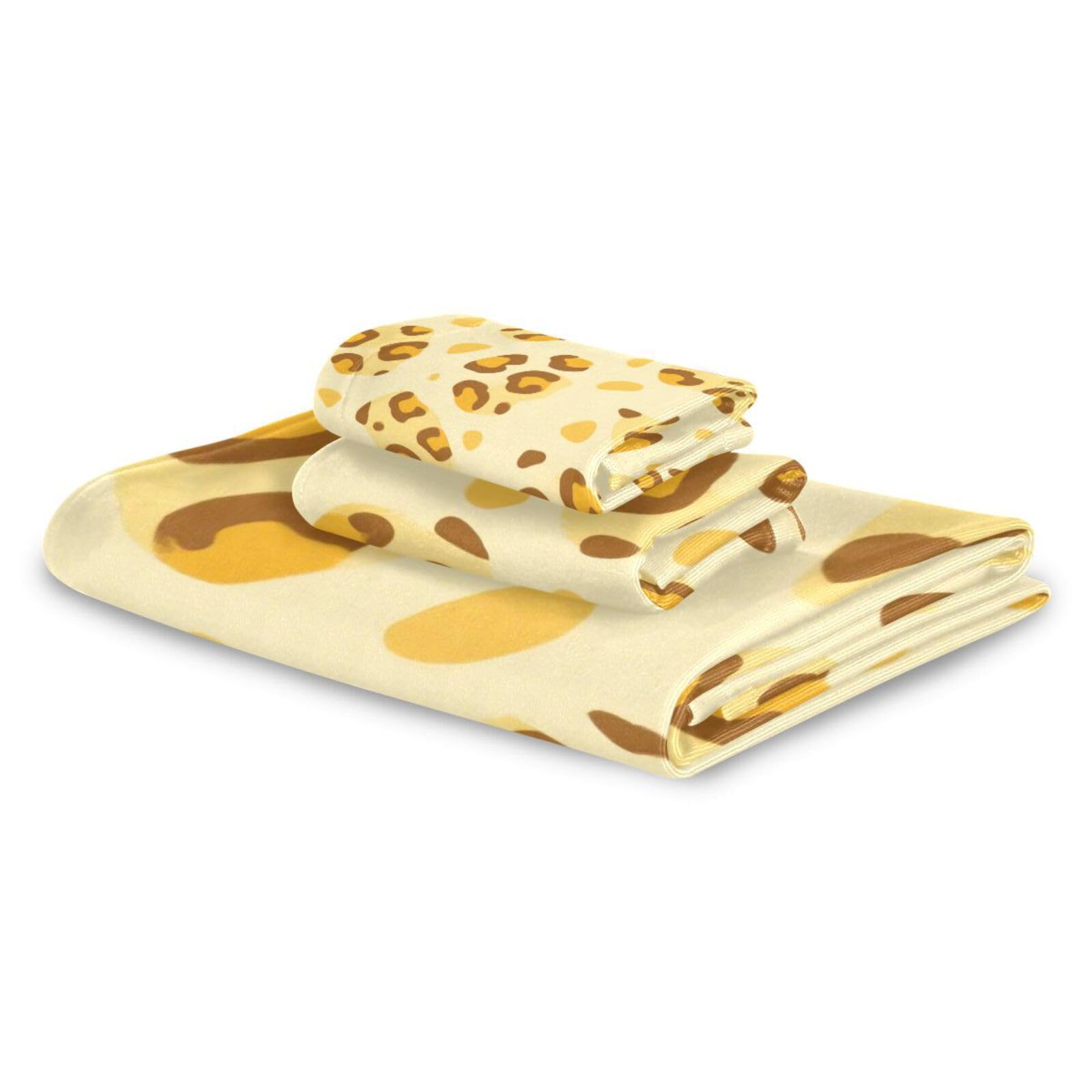 Set di 3 asciugamani da viso in microfibra con stampa leopardata gialla morbida, 1 asciugamano da bagno, 1 asciugamano per le mani, 1 panno per la casa, cucina e famiglia