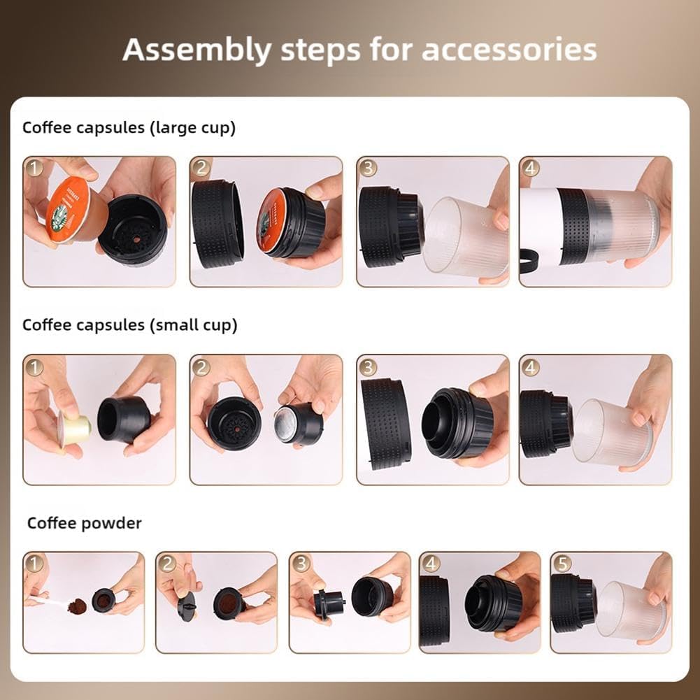 Genérico Mini Cafetera Portatil, 3 En 1, InaláMbrica, Autocalentable, Cafetera 12v, Mini Cafetera Para Llevar Para Camping, Senderismo, Viajes Y Uso DoméStico (negro)