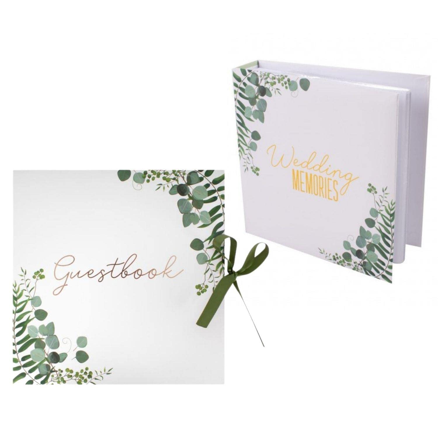 YöL Wedding Guest Book & Photo Album Green Eucalyptus Gold Foil Hard Cover Marriage Engagement Party Keepsake Gift Newlyweds