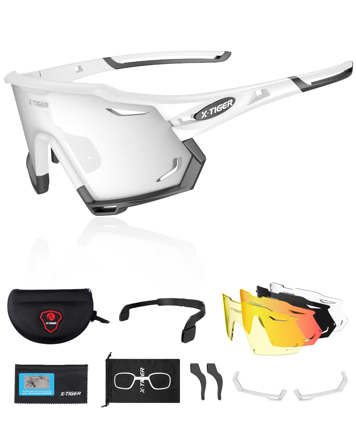 X-TIGER Polarized Cycling Glasses with 5 Interchangeable Lenses,MTB Biking Baseball Running Sports Sunglasses for Men Women