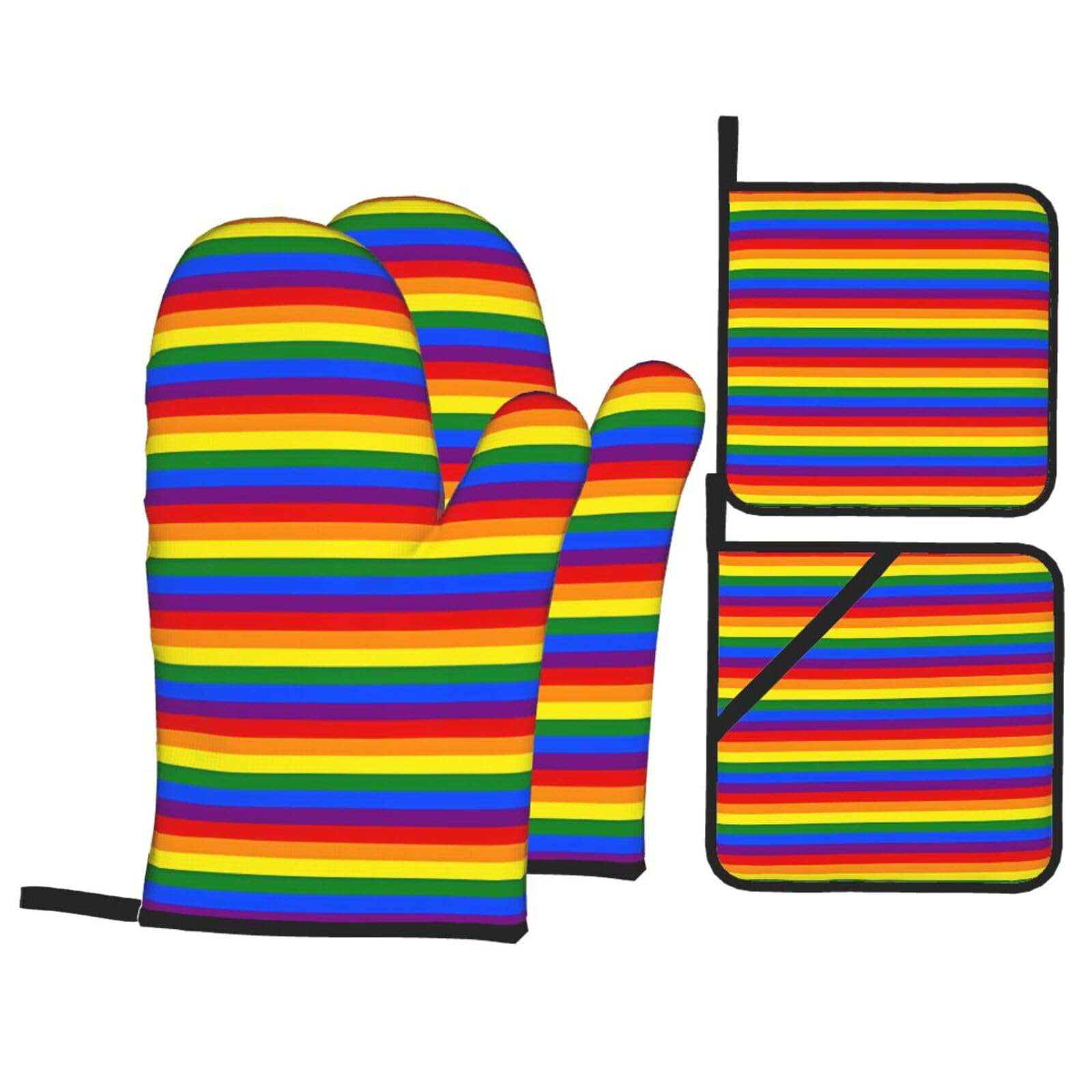 HJFCZH Rainbow Pattern Prints Kitchen Throw Set: Durable Oven Layers with Waterproof Polyester – 4 Piece Heat Protection System