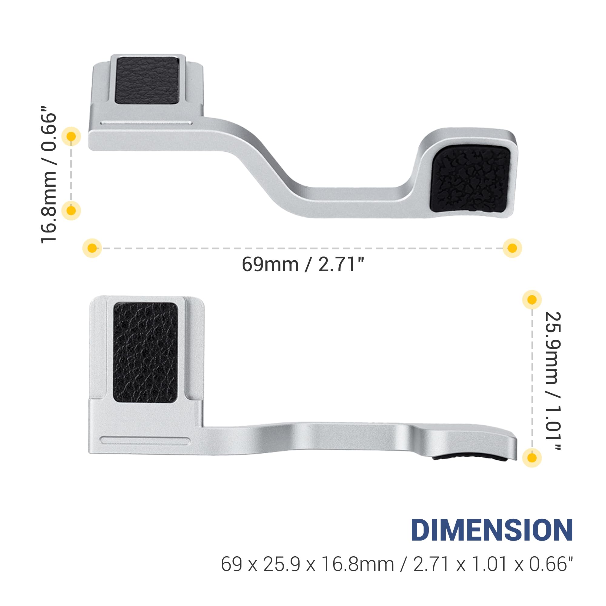 JJC XT50 Poignée de Pouce pour Fuji X-T50 Appareil Photo, Poignée Améliorée de Pouce Griffe pour Prise de Vue à Une Main, Argenté