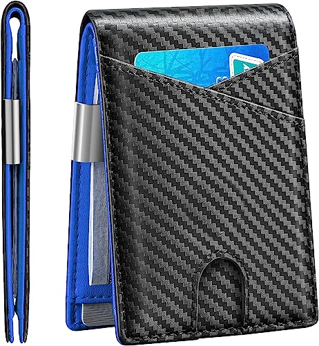 Mens Slim Wallet with Money Clip Bifold RFID Blocking Front Pocket Wallets Credit Card Holder (Blue)